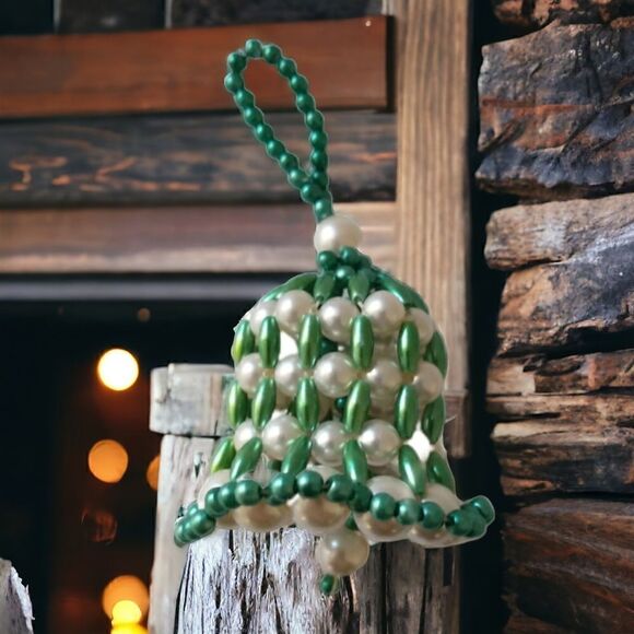 Beaded Bell Ornament Vintage Handmade Christmas Green Holiday Xmas Hand Crafted. - Picture 13 of 13